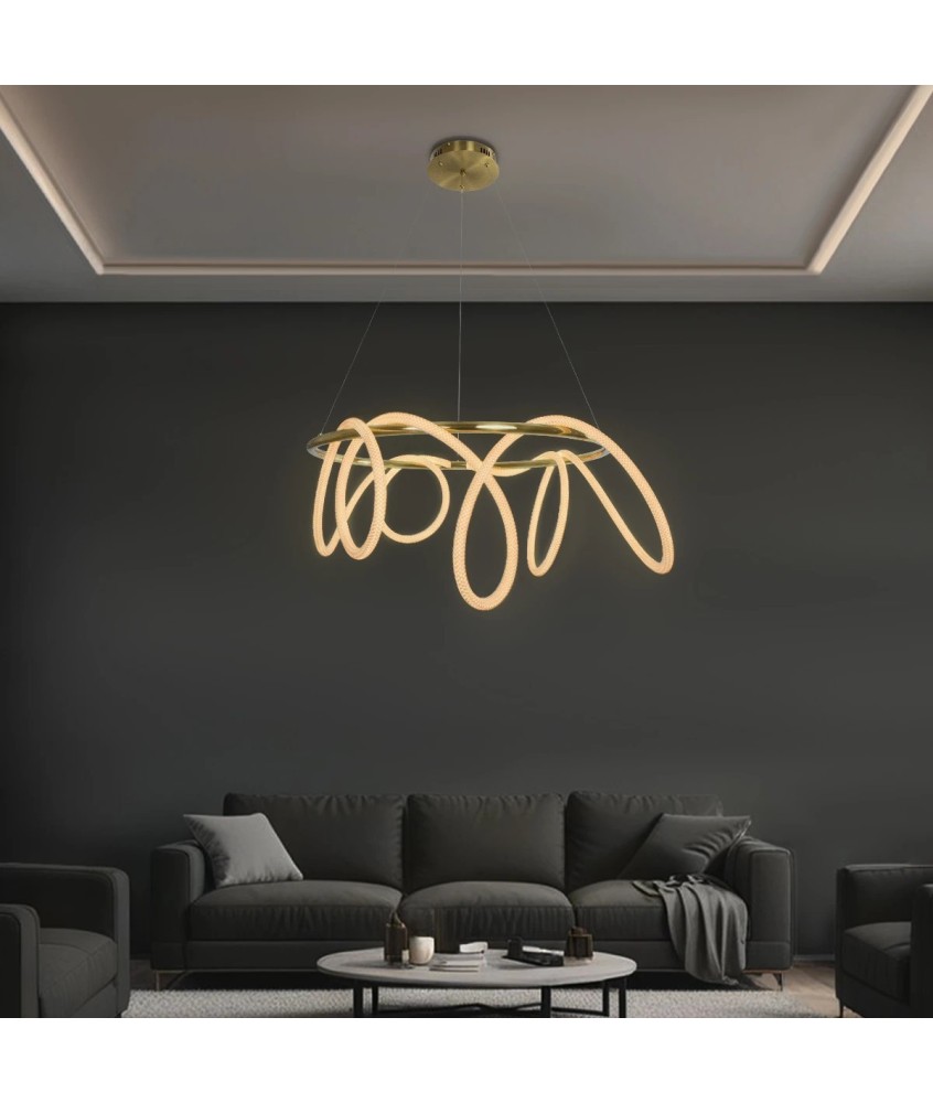 kelvo® GLOW KLV-101-0164 Κρεμαστό Φωτιστικό Οροφής LED 69W 6900lm 360° AC 220-240V IP20 Ρυθμιζόμενο Λευκό CCT με Χειριστήριο από 2700K έως 6000K Dimmable - Lumileds SMD Chip - Χρυσό Πλατίνα - Μ100 x Π100 x Υ40cm - 3 Χρόνια Εγγύηση